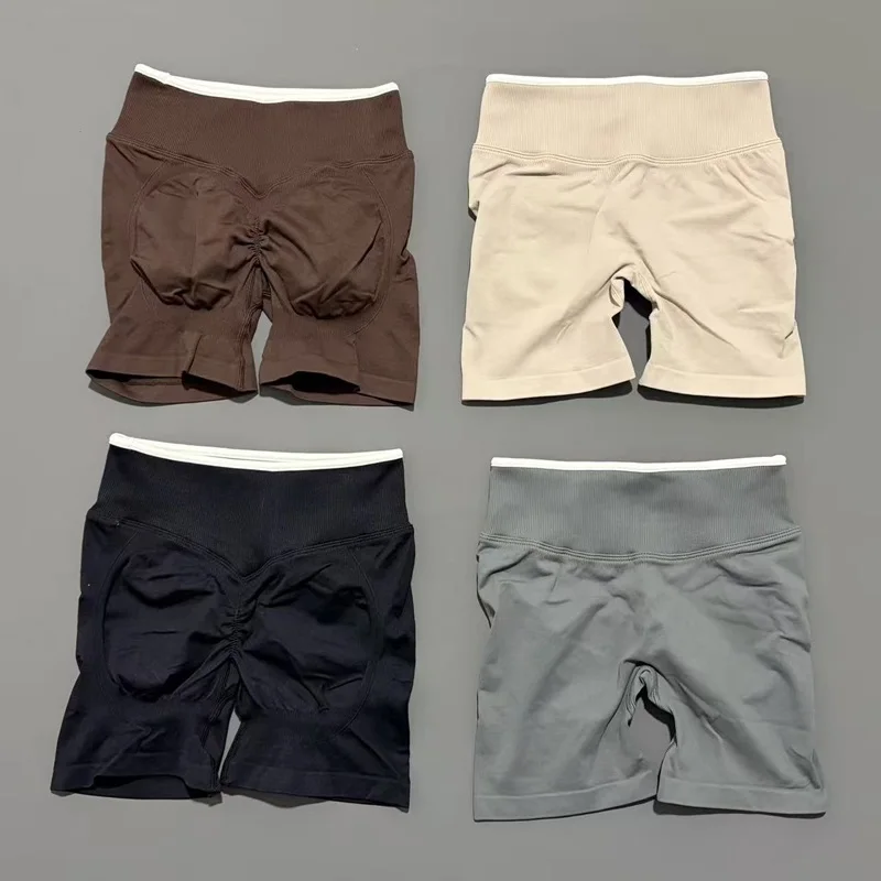 Women High Waist Yoga Shorts Contrast Trim Tummy Control Butt Lifting Workout Biker Shorts Fitness Gym Running Sports Shorts