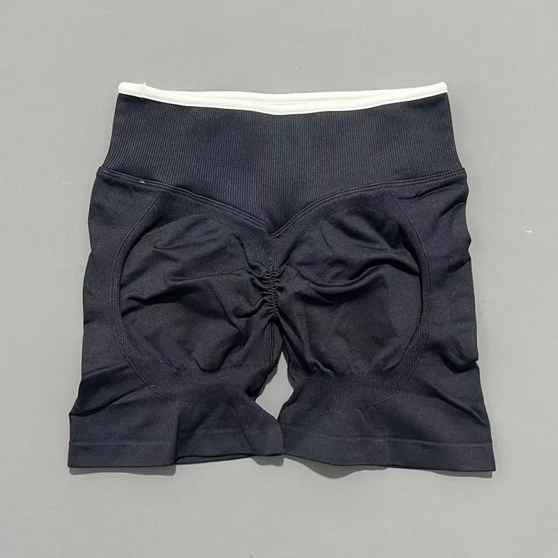 Women High Waist Yoga Shorts Contrast Trim Tummy Control Butt Lifting Workout Biker Shorts Fitness Gym Running Sports Shorts