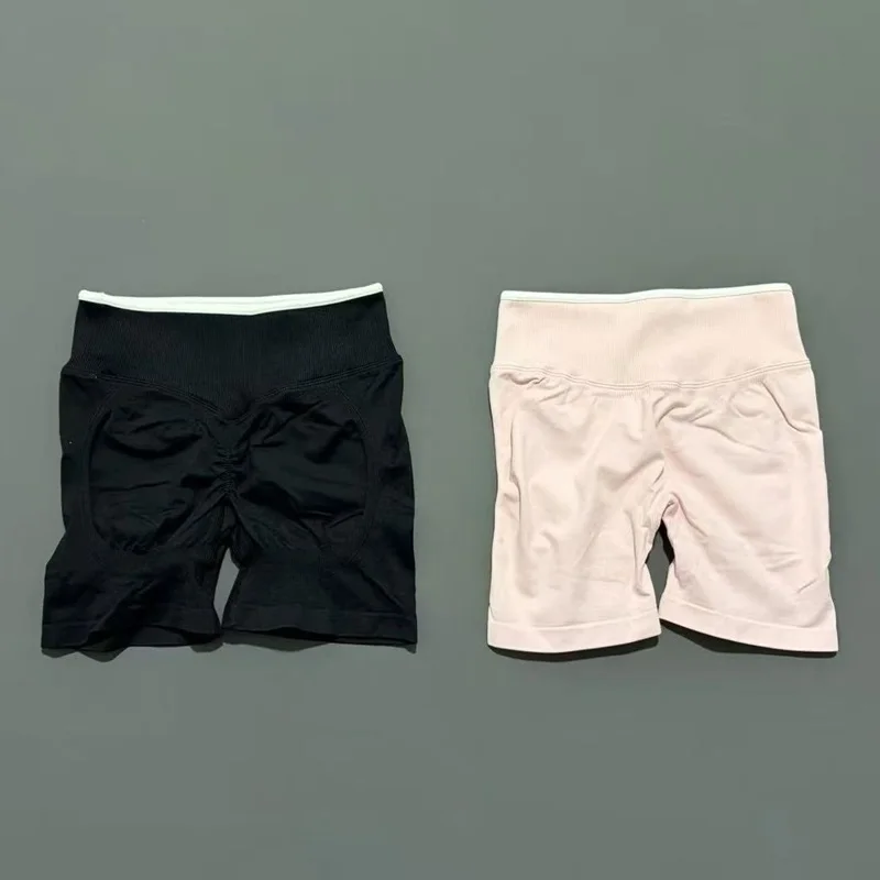 Women High Waist Yoga Shorts Contrast Trim Tummy Control Butt Lifting Workout Biker Shorts Fitness Gym Running Sports Shorts