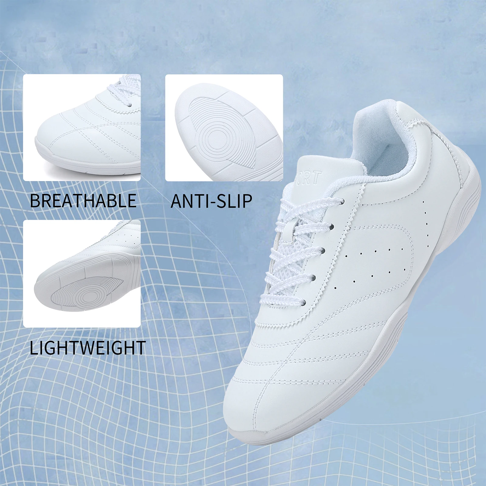 White Cheer Shoes For Girls Women Breathable Cheerleading Dance Shoes Comfortable Aerobics Sports Sneakers 2555