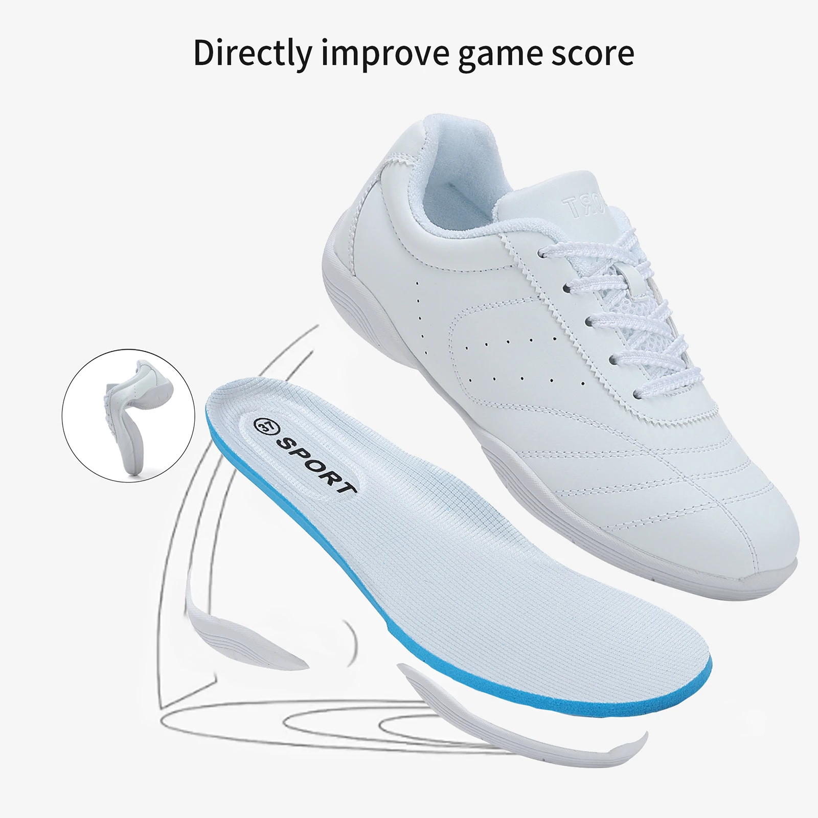 White Cheer Shoes For Girls Women Breathable Cheerleading Dance Shoes Comfortable Aerobics Sports Sneakers 2555