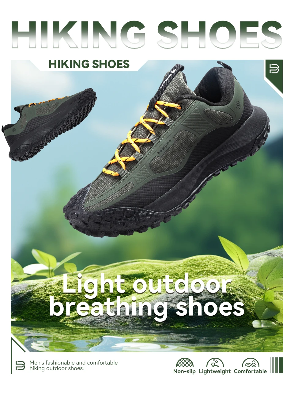 Baasploa Men Hiking Shoes Comfort Soft Waterproof Male Trekking Sneakers Fashion Resistant Non-slip Outdoor Climbing Shoes