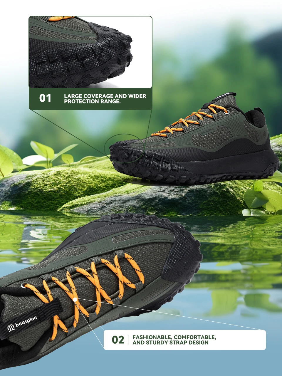 Baasploa Men Hiking Shoes Comfort Soft Waterproof Male Trekking Sneakers Fashion Resistant Non-slip Outdoor Climbing Shoes