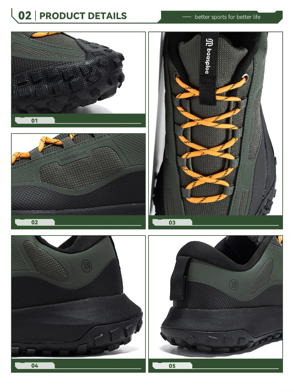 Baasploa Men Hiking Shoes Comfort Soft Waterproof Male Trekking Sneakers Fashion Resistant Non-slip Outdoor Climbing Shoes