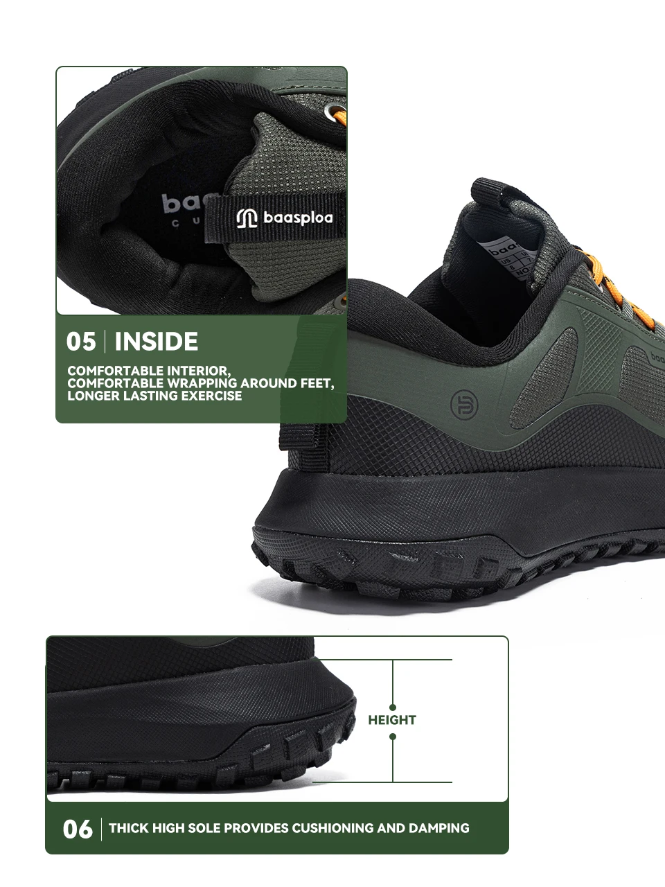 Baasploa Men Hiking Shoes Comfort Soft Waterproof Male Trekking Sneakers Fashion Resistant Non-slip Outdoor Climbing Shoes