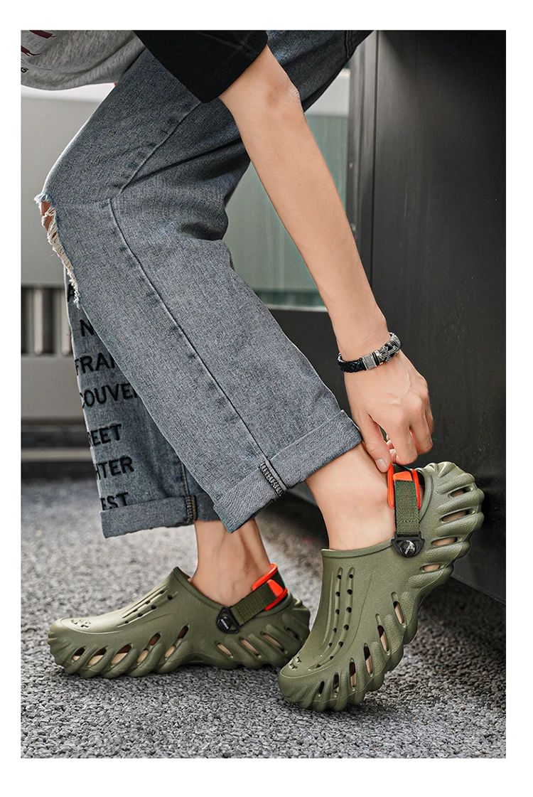 Brand Men's Slip-on Shoes - Soft and Comfortable Holey Shoes Outdoor Waterproof Heightening Cool Shoes EVA Driving Shoe