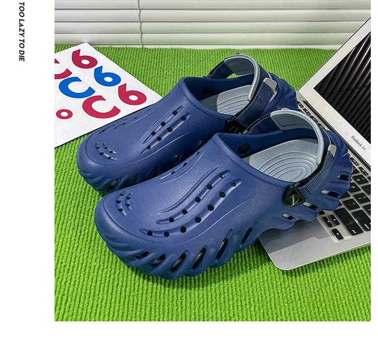 Brand Men's Slip-on Shoes - Soft and Comfortable Holey Shoes Outdoor Waterproof Heightening Cool Shoes EVA Driving Shoe