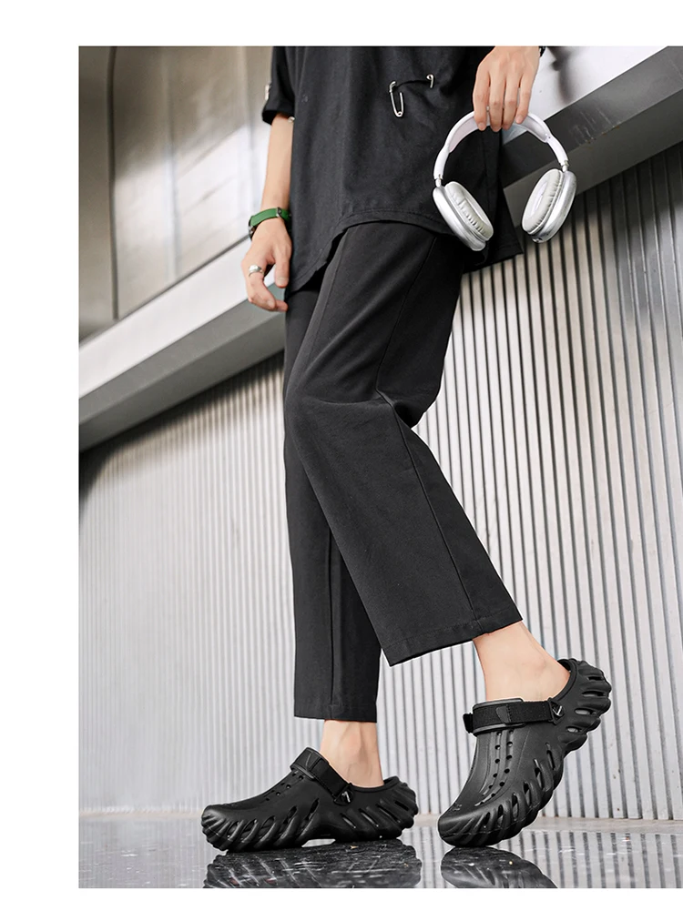 Brand Men's Slip-on Shoes - Soft and Comfortable Holey Shoes Outdoor Waterproof Heightening Cool Shoes EVA Driving Shoe