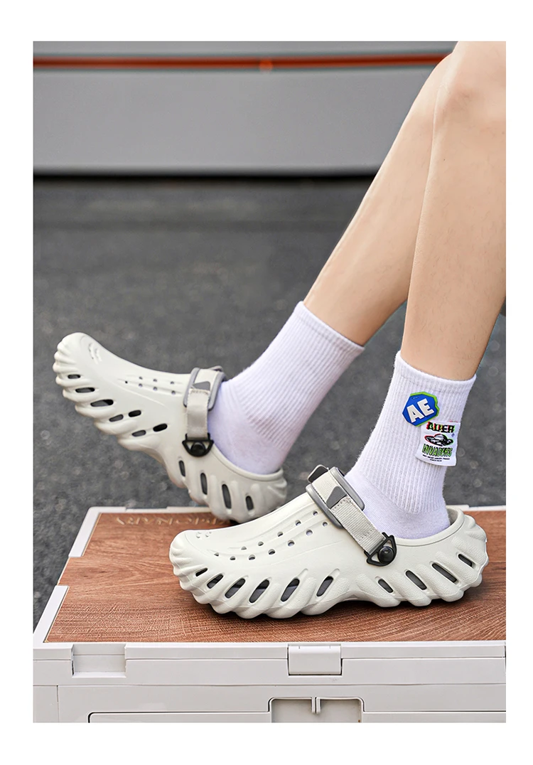 Brand Men's Slip-on Shoes - Soft and Comfortable Holey Shoes Outdoor Waterproof Heightening Cool Shoes EVA Driving Shoe