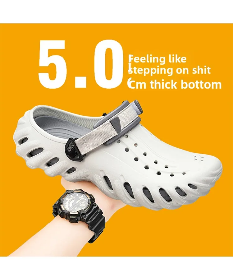 Brand Men's Slip-on Shoes - Soft and Comfortable Holey Shoes Outdoor Waterproof Heightening Cool Shoes EVA Driving Shoe