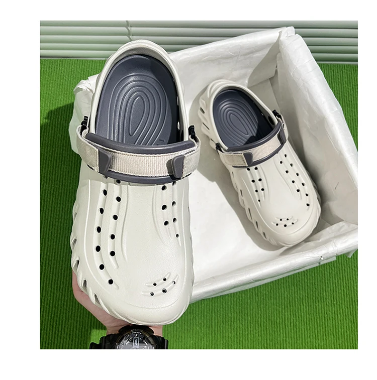 Brand Men's Slip-on Shoes - Soft and Comfortable Holey Shoes Outdoor Waterproof Heightening Cool Shoes EVA Driving Shoe