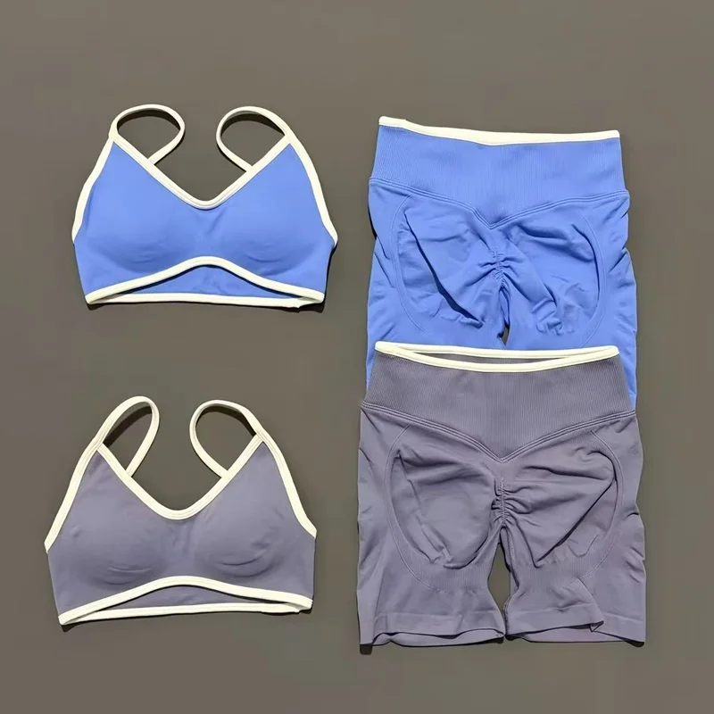2 Pieces Women Ignite Sculpt Scrunch Short Yoga Bra Set Fitness Cycling Elastic Sports Pants Suit Running Sports Shorts Set