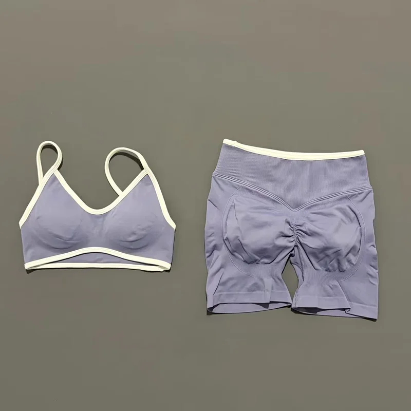 2 Pieces Women Ignite Sculpt Scrunch Short Yoga Bra Set Fitness Cycling Elastic Sports Pants Suit Running Sports Shorts Set