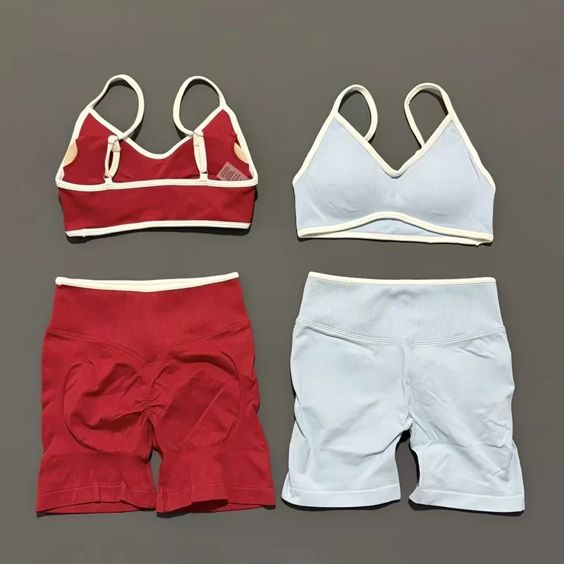 2 Pieces Women Ignite Sculpt Scrunch Short Yoga Bra Set Fitness Cycling Elastic Sports Pants Suit Running Sports Shorts Set