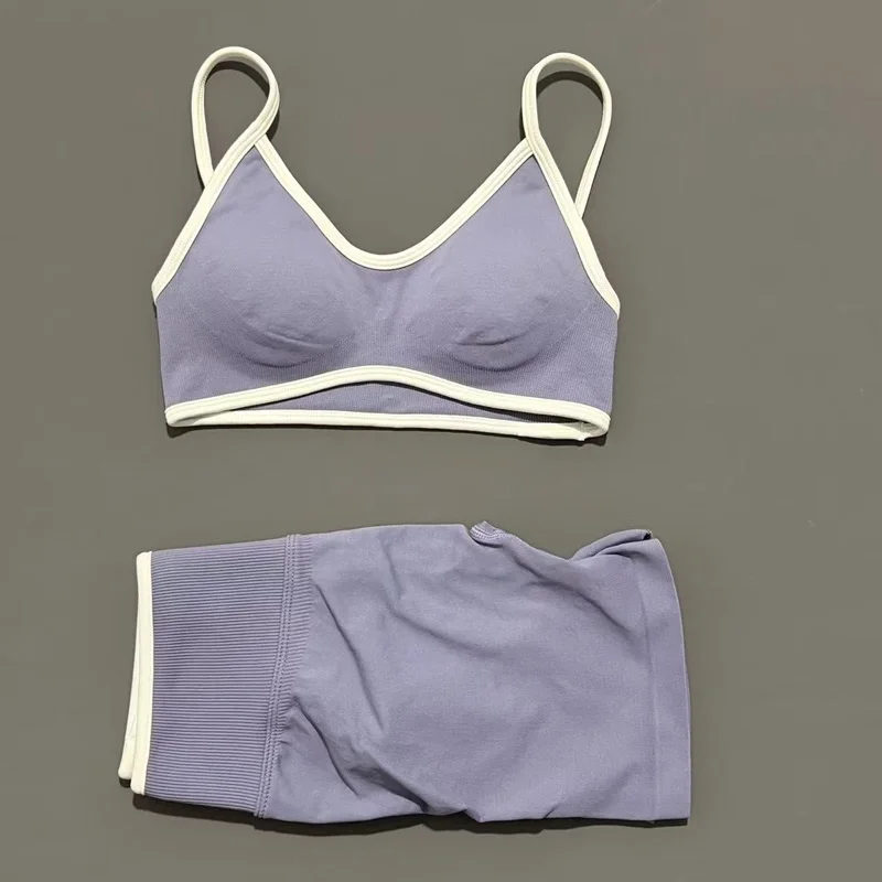 2 Pieces Women Ignite Sculpt Scrunch Short Yoga Bra Set Fitness Cycling Elastic Sports Pants Suit Running Sports Shorts Set