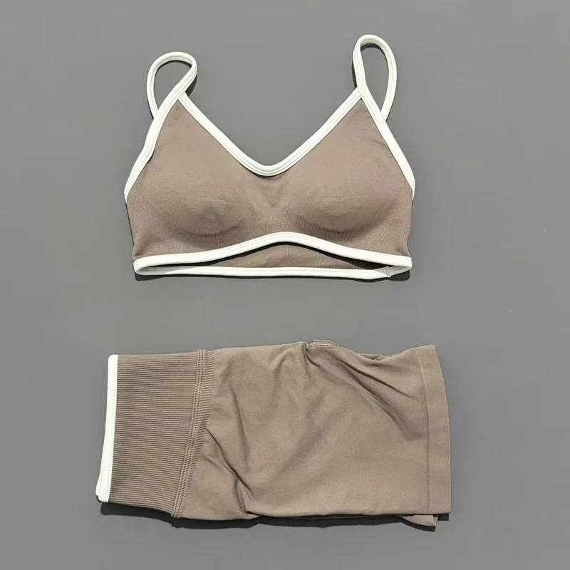 2 Pieces Women Ignite Sculpt Scrunch Short Yoga Bra Set Fitness Cycling Elastic Sports Pants Suit Running Sports Shorts Set