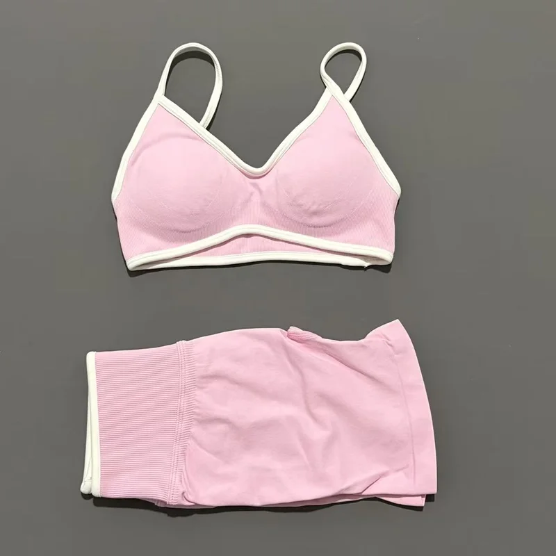 2 Pieces Women Ignite Sculpt Scrunch Short Yoga Bra Set Fitness Cycling Elastic Sports Pants Suit Running Sports Shorts Set