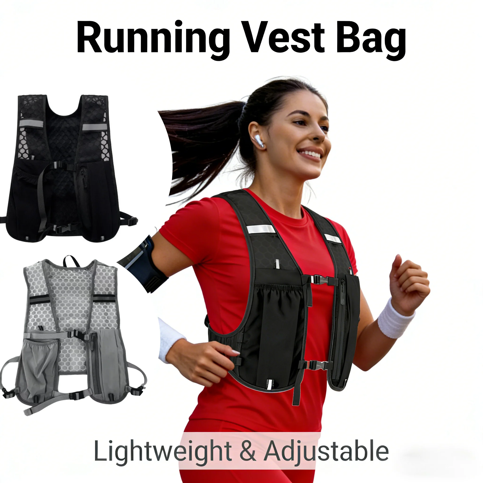 Reflective Lightweight Running Vest for Biking & Sports with Hydration Chest Pack Phone Storage Pocket Outdoor Gear