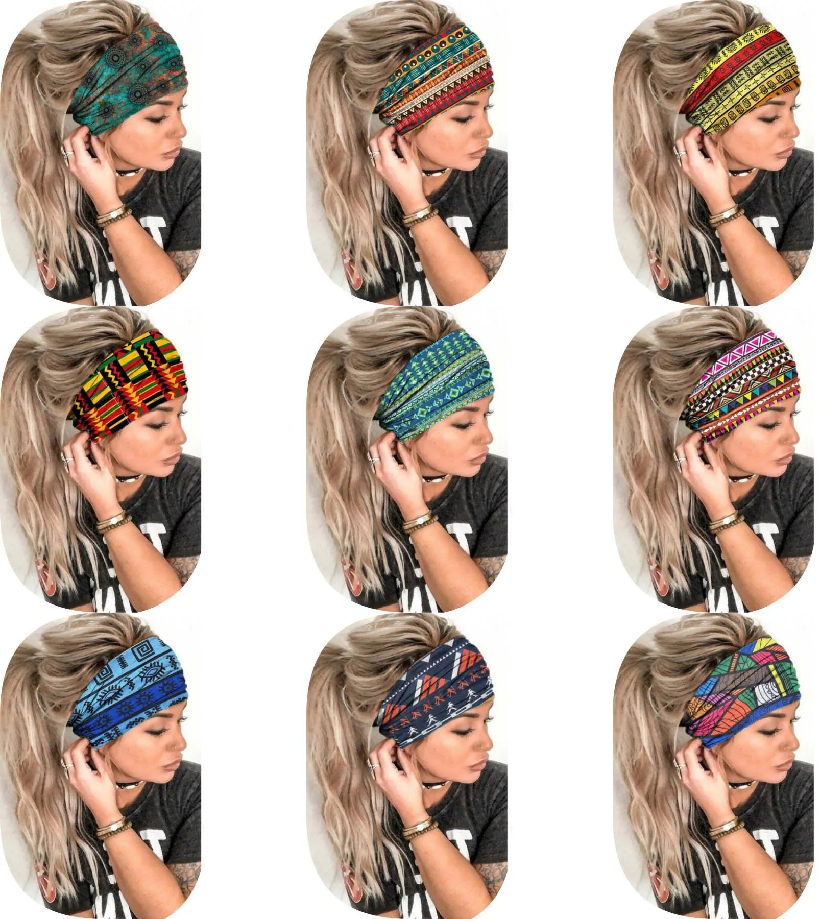 Ladies Wide Elastic Hairband with African Print Knot Sports Yoga Headband Women's Hair Accessory