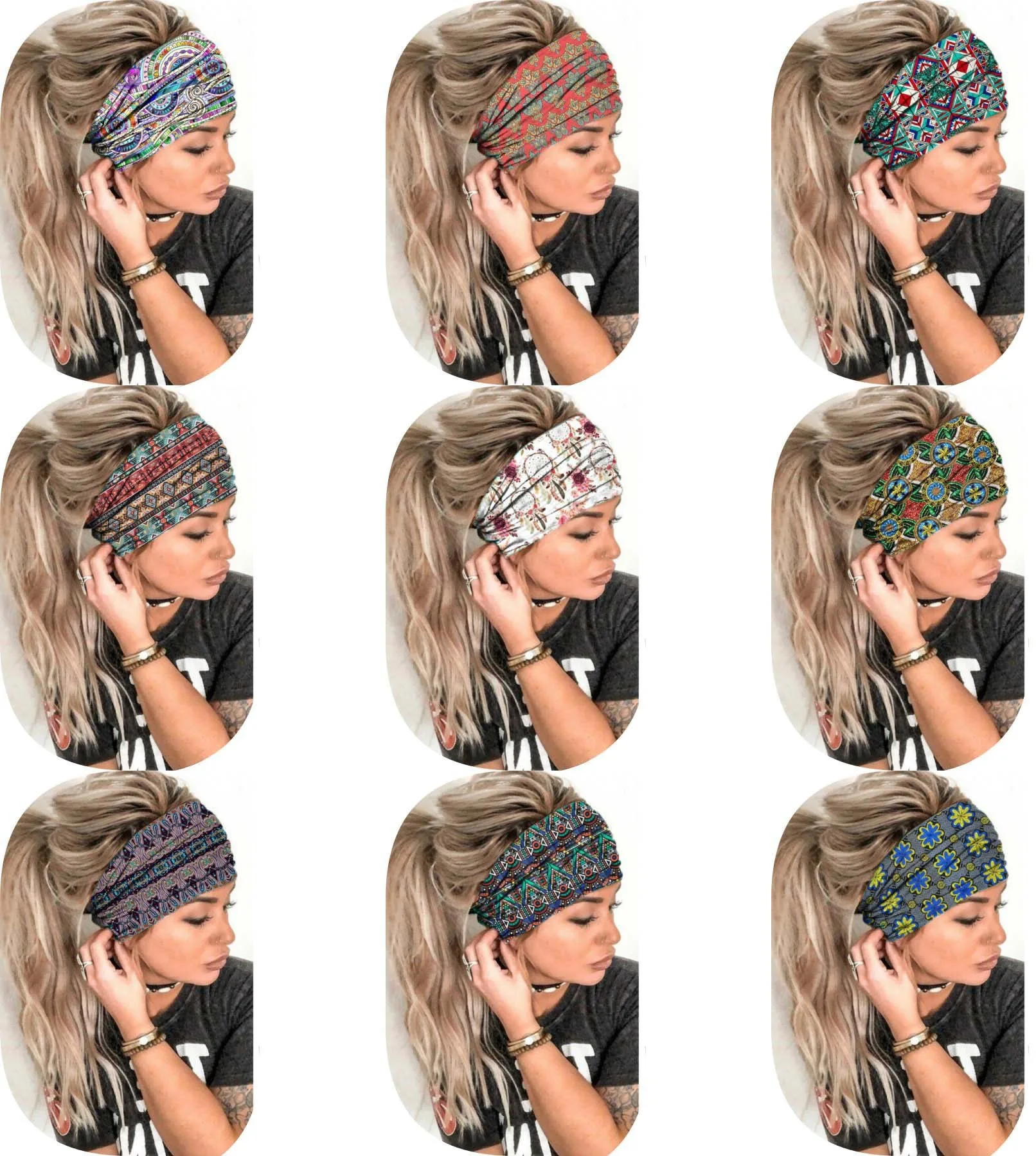 Ladies Wide Elastic Hairband with African Print Knot Sports Yoga Headband Women's Hair Accessory
