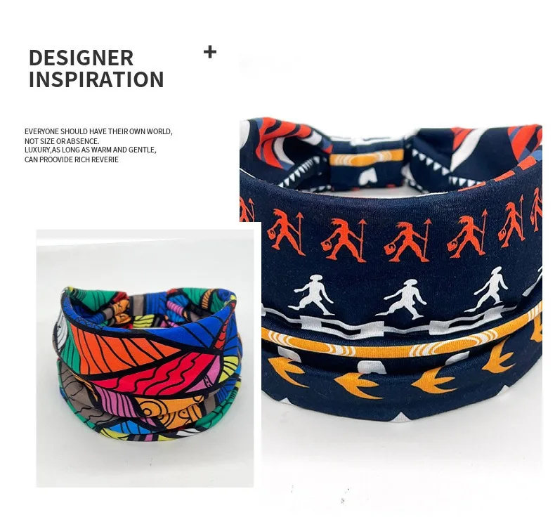 Ladies Wide Elastic Hairband with African Print Knot Sports Yoga Headband Women's Hair Accessory