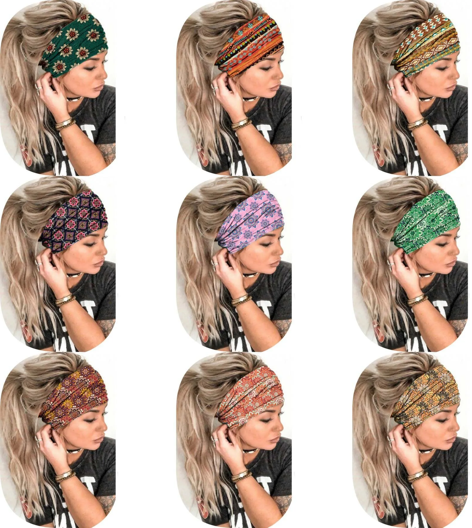 Ladies Wide Elastic Hairband with African Print Knot Sports Yoga Headband Women's Hair Accessory