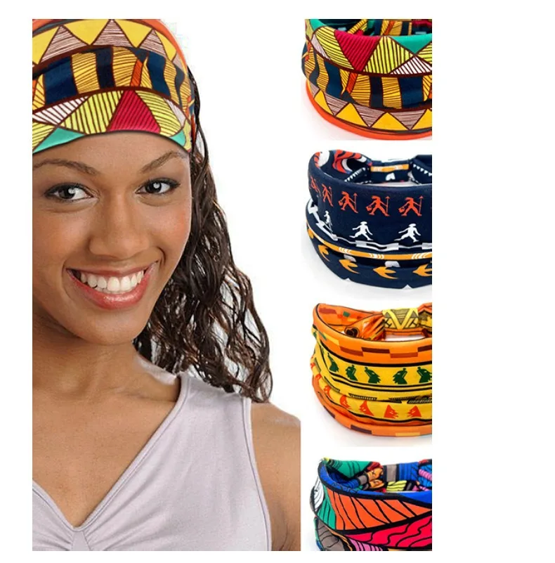 Ladies Wide Elastic Hairband with African Print Knot Sports Yoga Headband Women's Hair Accessory