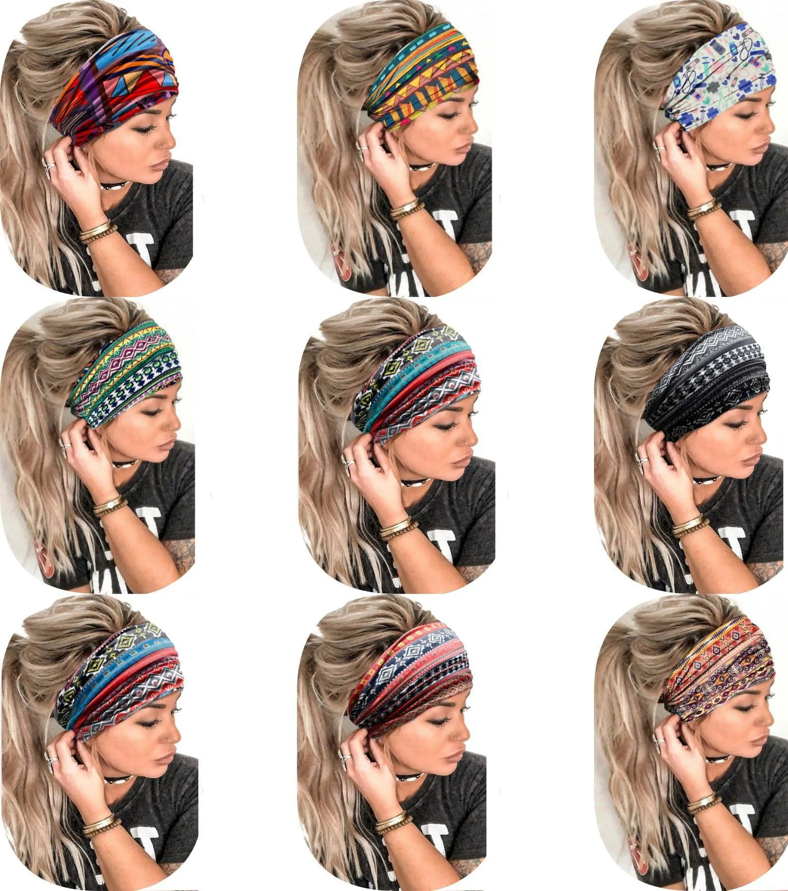 Ladies Wide Elastic Hairband with African Print Knot Sports Yoga Headband Women's Hair Accessory