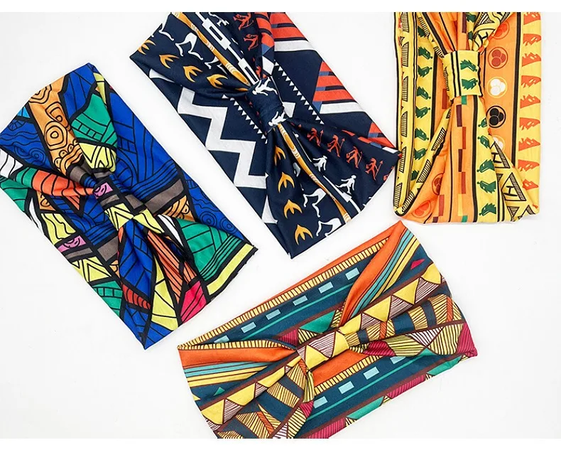 Ladies Wide Elastic Hairband with African Print Knot Sports Yoga Headband Women's Hair Accessory