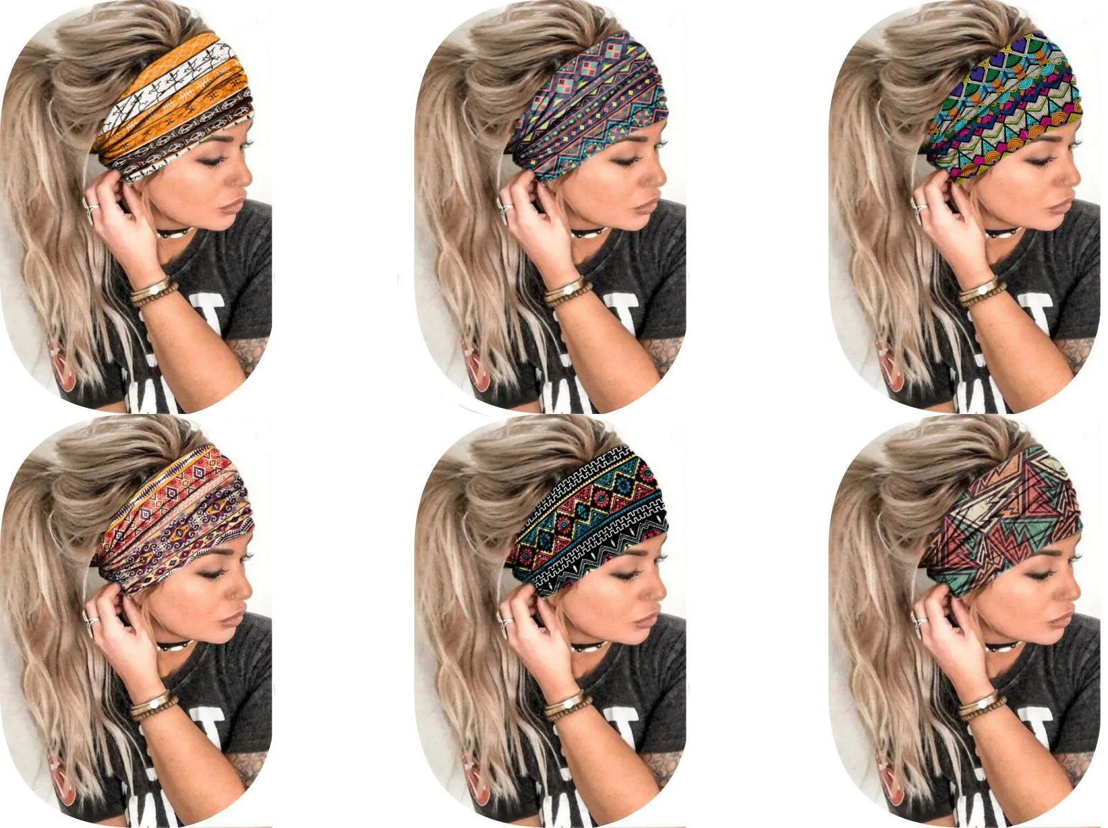 Ladies Wide Elastic Hairband with African Print Knot Sports Yoga Headband Women's Hair Accessory