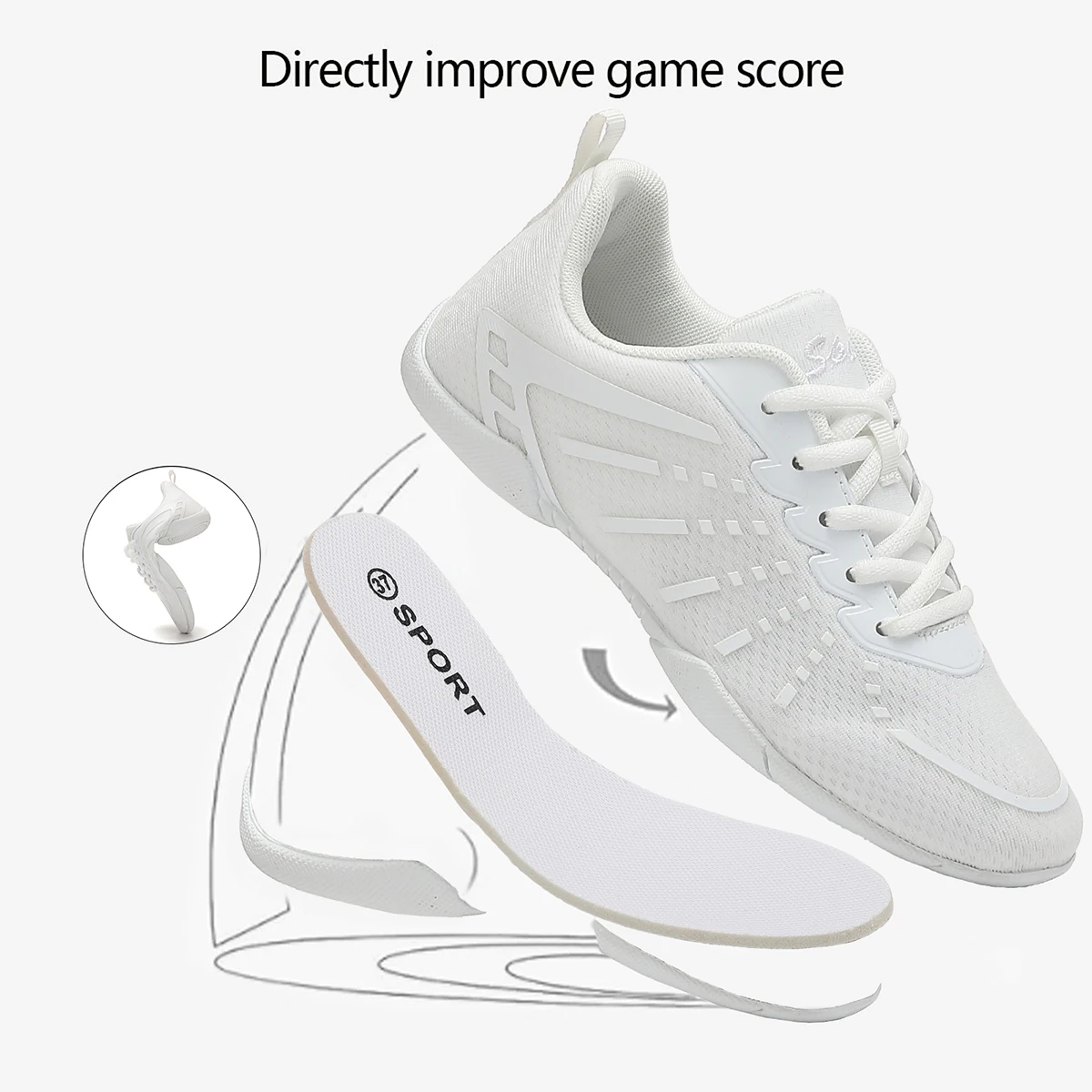 2411 Girls White Cheerleading Sneakers Mesh Upper Breathable Aerobics Shoes Non‑slip Soft Sole Youth Women Dancing Sports Shoes