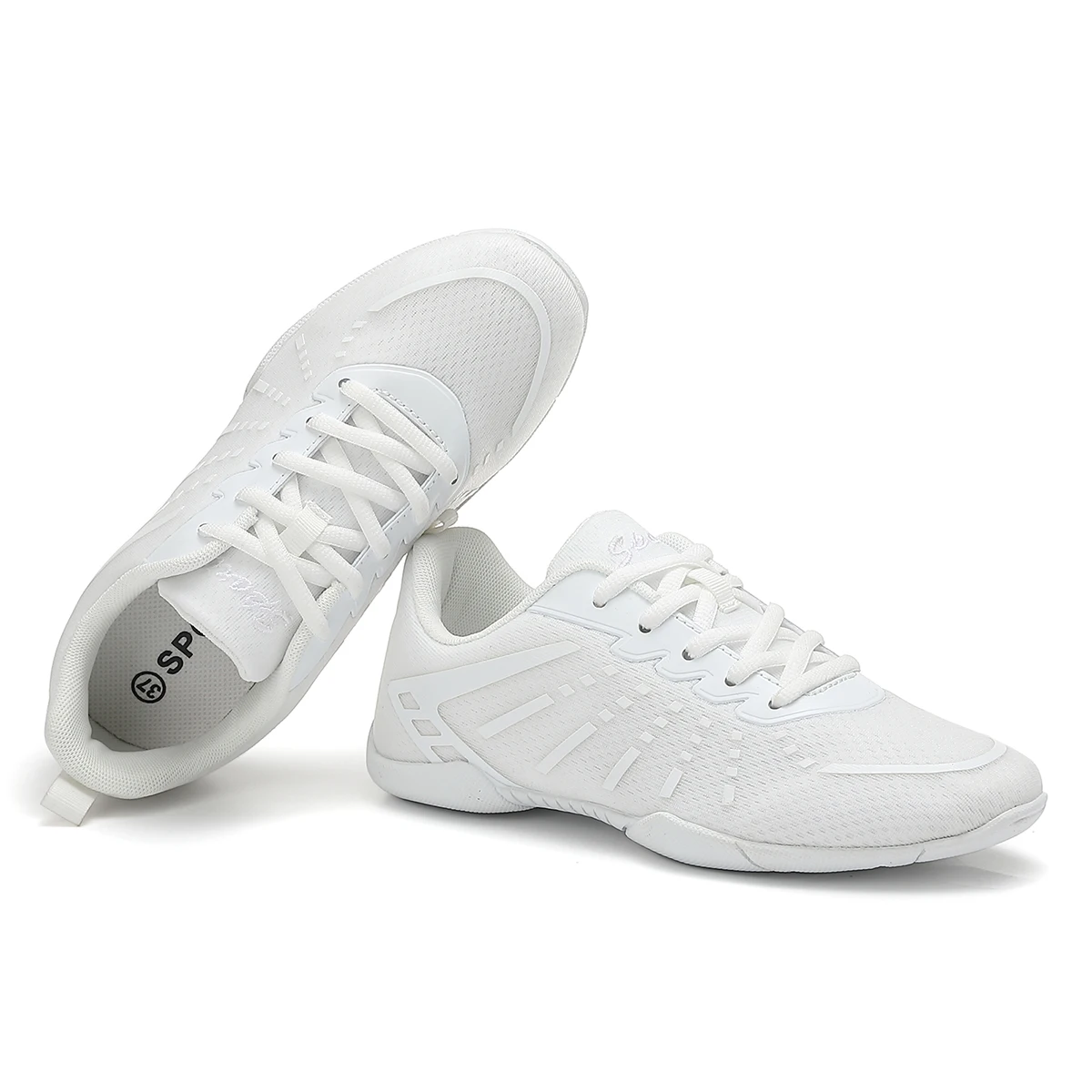 2411 Girls White Cheerleading Sneakers Mesh Upper Breathable Aerobics Shoes Non‑slip Soft Sole Youth Women Dancing Sports Shoes
