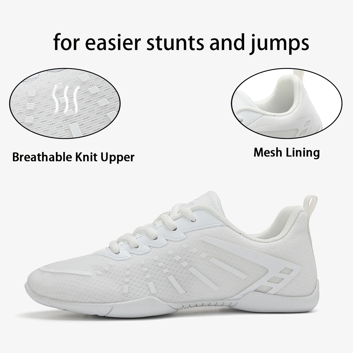 2411 Girls White Cheerleading Sneakers Mesh Upper Breathable Aerobics Shoes Non‑slip Soft Sole Youth Women Dancing Sports Shoes