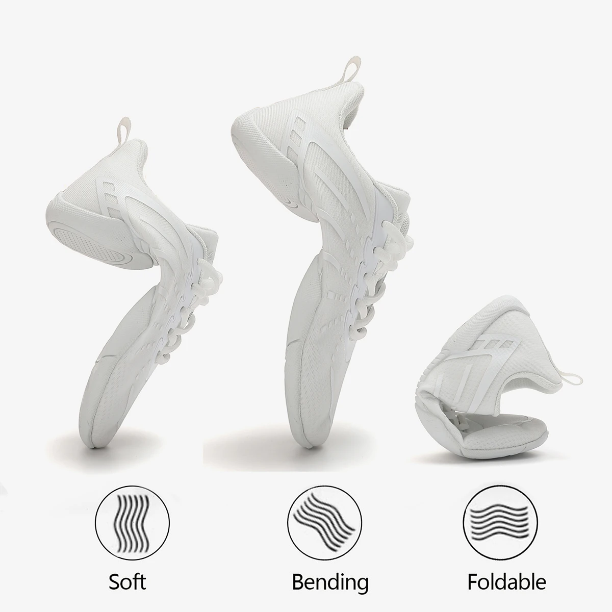 2411 Girls White Cheerleading Sneakers Mesh Upper Breathable Aerobics Shoes Non‑slip Soft Sole Youth Women Dancing Sports Shoes