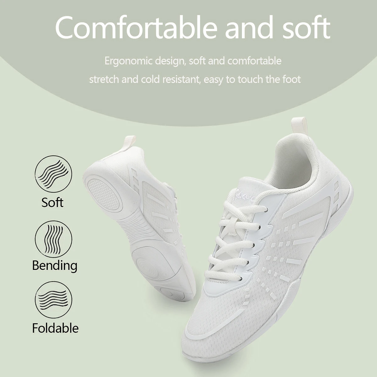 2411 Girls White Cheerleading Sneakers Mesh Upper Breathable Aerobics Shoes Non‑slip Soft Sole Youth Women Dancing Sports Shoes