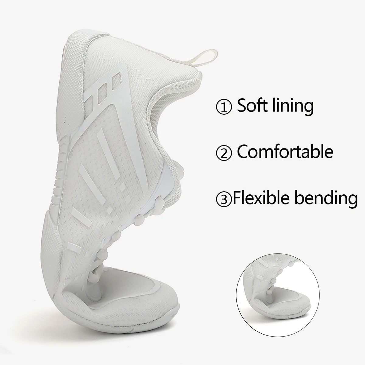 2411 Girls White Cheerleading Sneakers Mesh Upper Breathable Aerobics Shoes Non‑slip Soft Sole Youth Women Dancing Sports Shoes