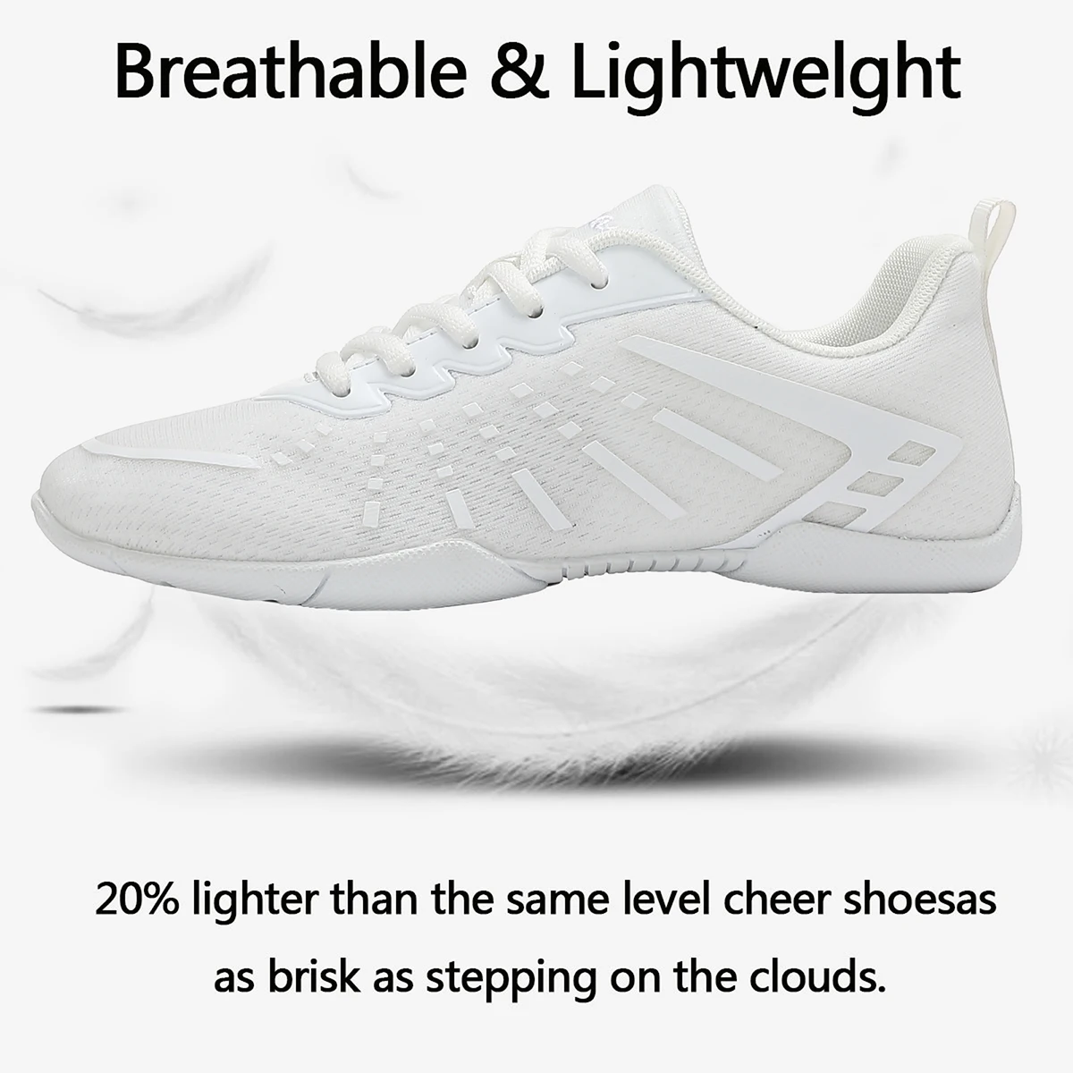 2411 Girls White Cheerleading Sneakers Mesh Upper Breathable Aerobics Shoes Non‑slip Soft Sole Youth Women Dancing Sports Shoes