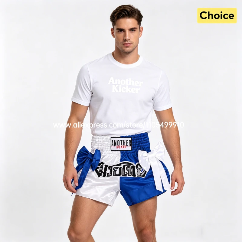 Thai Boxing Shorts Black White Fight Kickboxing Shorts Men Women Kids Muay Thai Boxing Shorts Bow Ribbons Gym MMA Training Pants