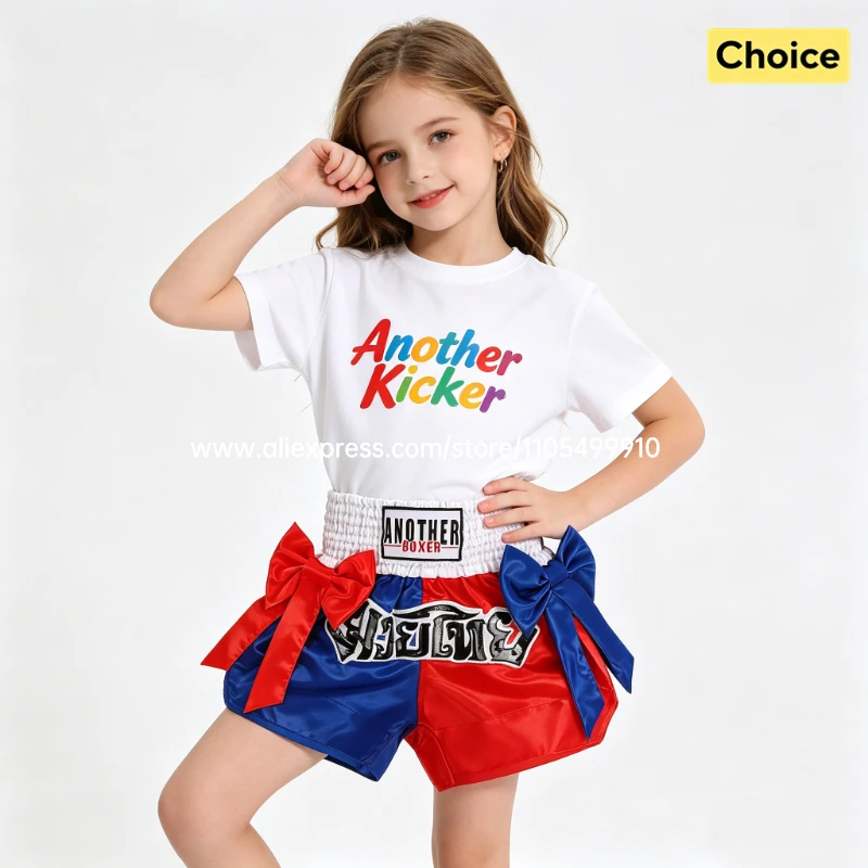 Thai Boxing Shorts Black White Fight Kickboxing Shorts Men Women Kids Muay Thai Boxing Shorts Bow Ribbons Gym MMA Training Pants