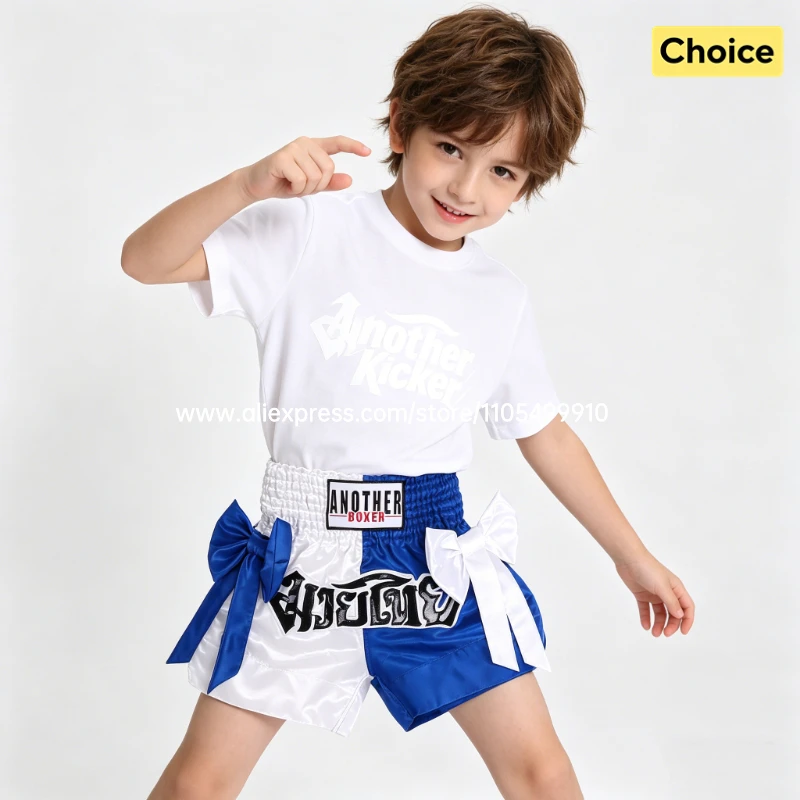 Thai Boxing Shorts Black White Fight Kickboxing Shorts Men Women Kids Muay Thai Boxing Shorts Bow Ribbons Gym MMA Training Pants