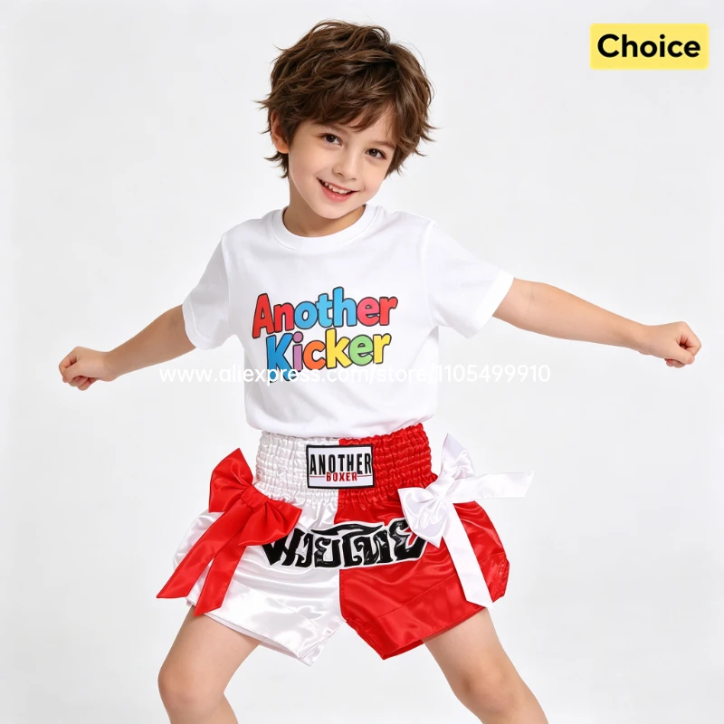 Thai Boxing Shorts Black White Fight Kickboxing Shorts Men Women Kids Muay Thai Boxing Shorts Bow Ribbons Gym MMA Training Pants