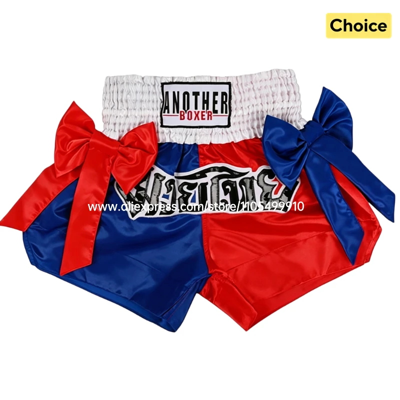Thai Boxing Shorts Black White Fight Kickboxing Shorts Men Women Kids Muay Thai Boxing Shorts Bow Ribbons Gym MMA Training Pants