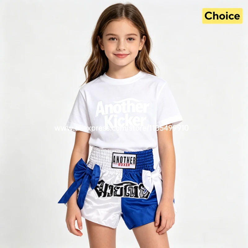 Thai Boxing Shorts Black White Fight Kickboxing Shorts Men Women Kids Muay Thai Boxing Shorts Bow Ribbons Gym MMA Training Pants
