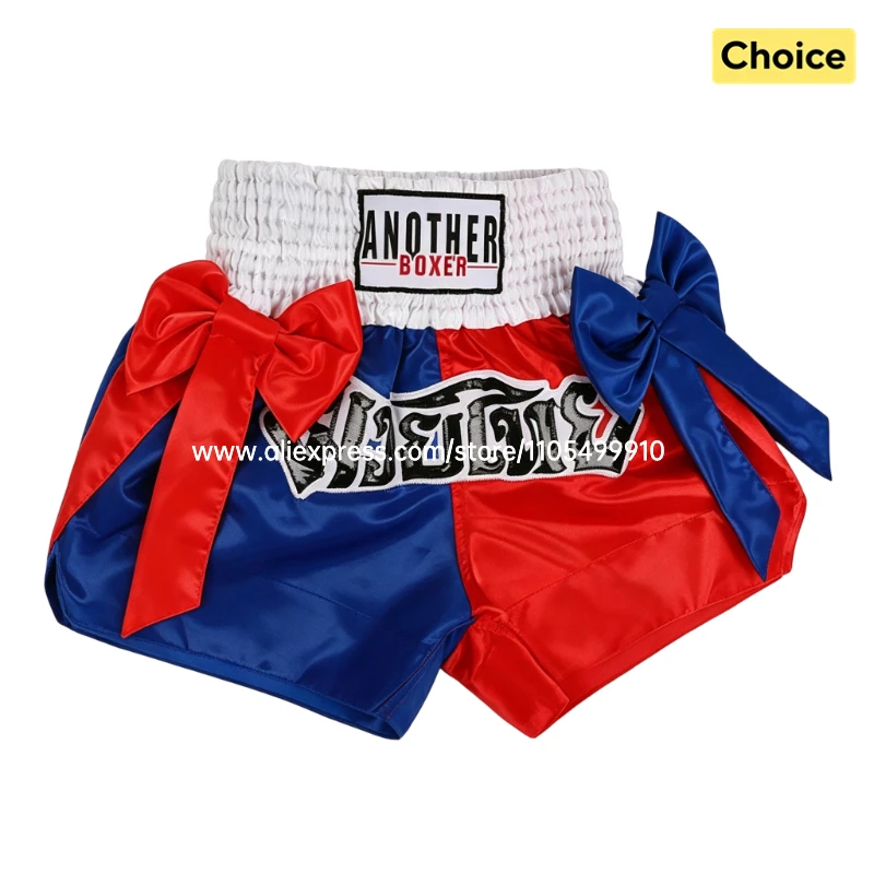 Thai Boxing Shorts Black White Fight Kickboxing Shorts Men Women Kids Muay Thai Boxing Shorts Bow Ribbons Gym MMA Training Pants