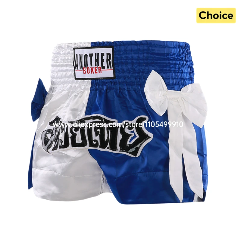Thai Boxing Shorts Black White Fight Kickboxing Shorts Men Women Kids Muay Thai Boxing Shorts Bow Ribbons Gym MMA Training Pants