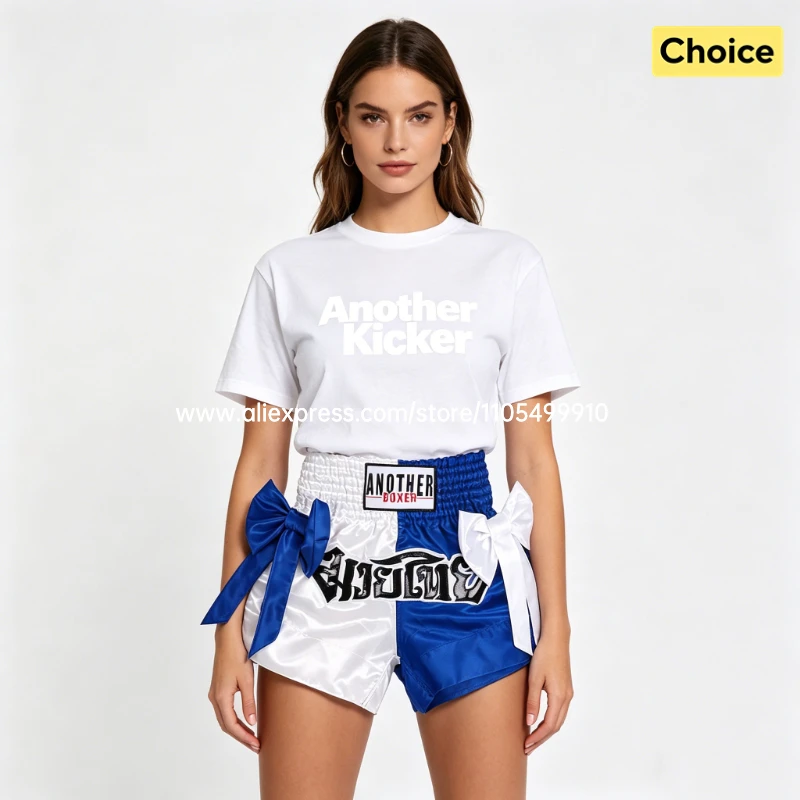 Thai Boxing Shorts Black White Fight Kickboxing Shorts Men Women Kids Muay Thai Boxing Shorts Bow Ribbons Gym MMA Training Pants