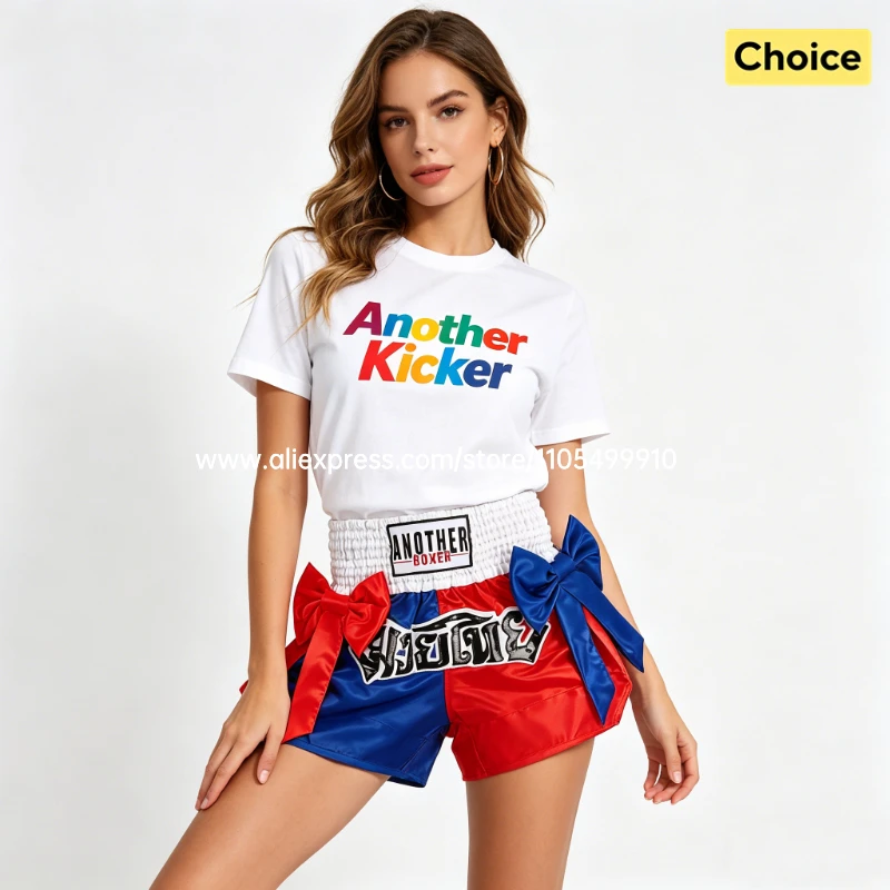 Thai Boxing Shorts Black White Fight Kickboxing Shorts Men Women Kids Muay Thai Boxing Shorts Bow Ribbons Gym MMA Training Pants