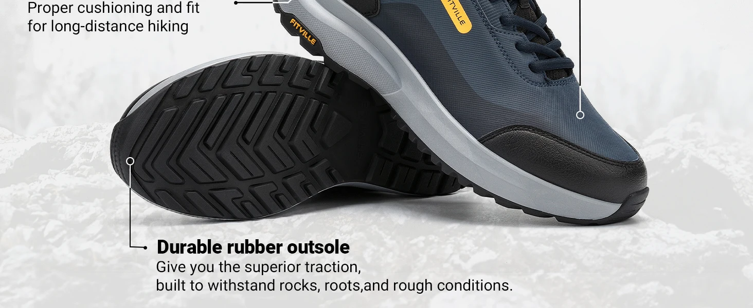 FitVille Extra Wide Hiking Shoes Waterproof Outdoor Non-slip Trail Climbing Shoes for Men Work Casual Sneakers Breathable