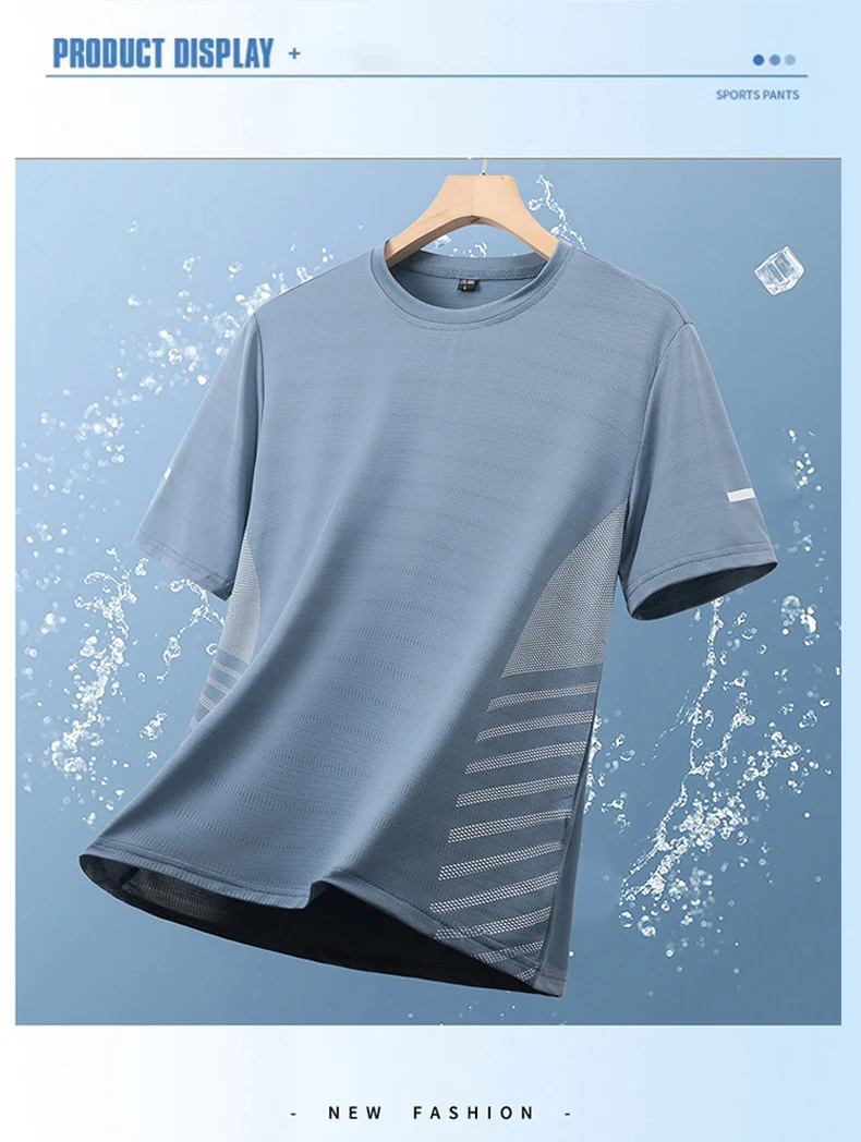 Quick Dry Running T-shirt Summer Ice Silk Thin Top Printing Short Sleeve Outdoor Breathable Round Collar Fitness Sports T-shirt