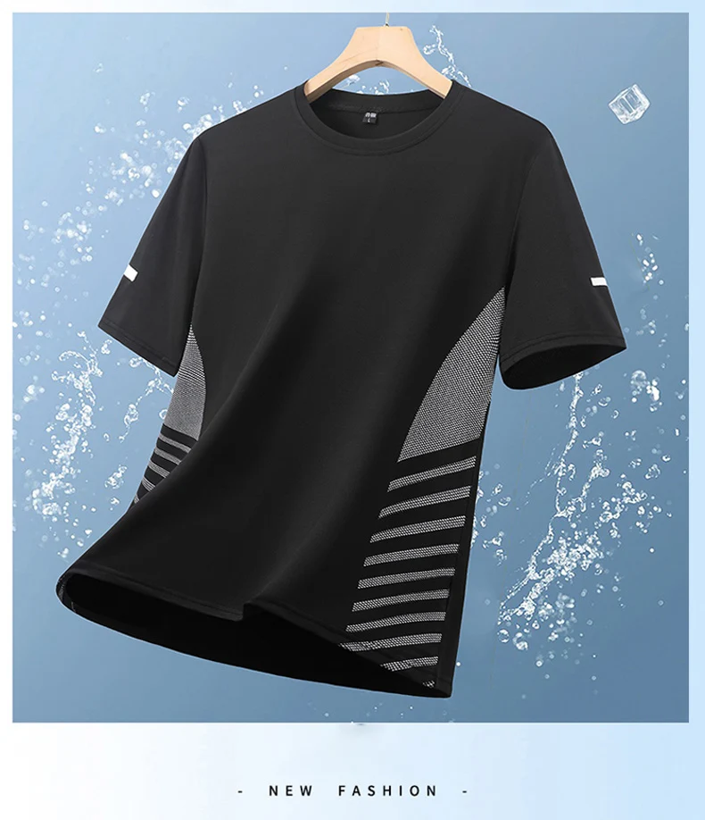 Quick Dry Running T-shirt Summer Ice Silk Thin Top Printing Short Sleeve Outdoor Breathable Round Collar Fitness Sports T-shirt